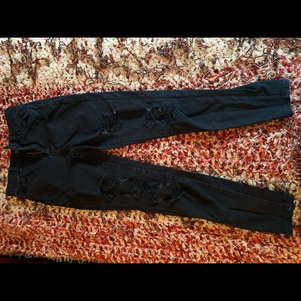 High Rise Black Ripped Jeans